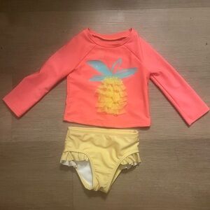 Kids Coral Pineapple Rash Guard Swim Set with Yellow Bottoms